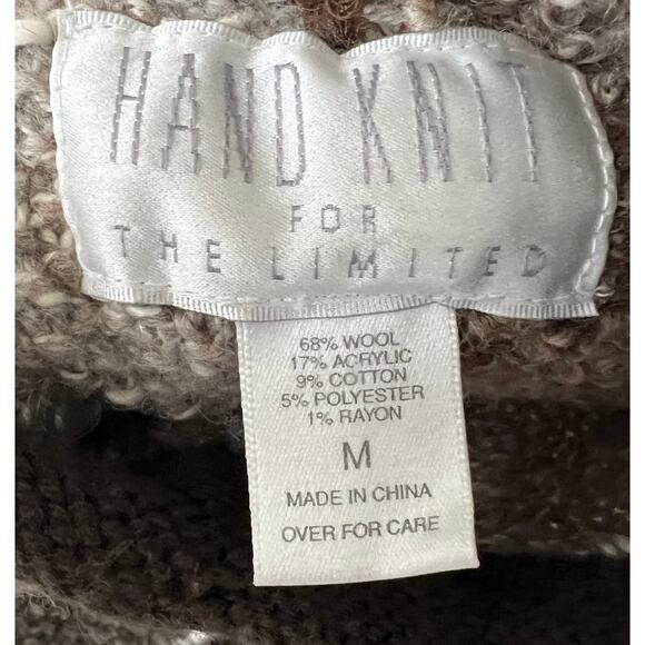 Vintage The Limited Hand Knit Sweater Colorblock Brown Beige Cream Wool Blend M - Picture 10 of 10